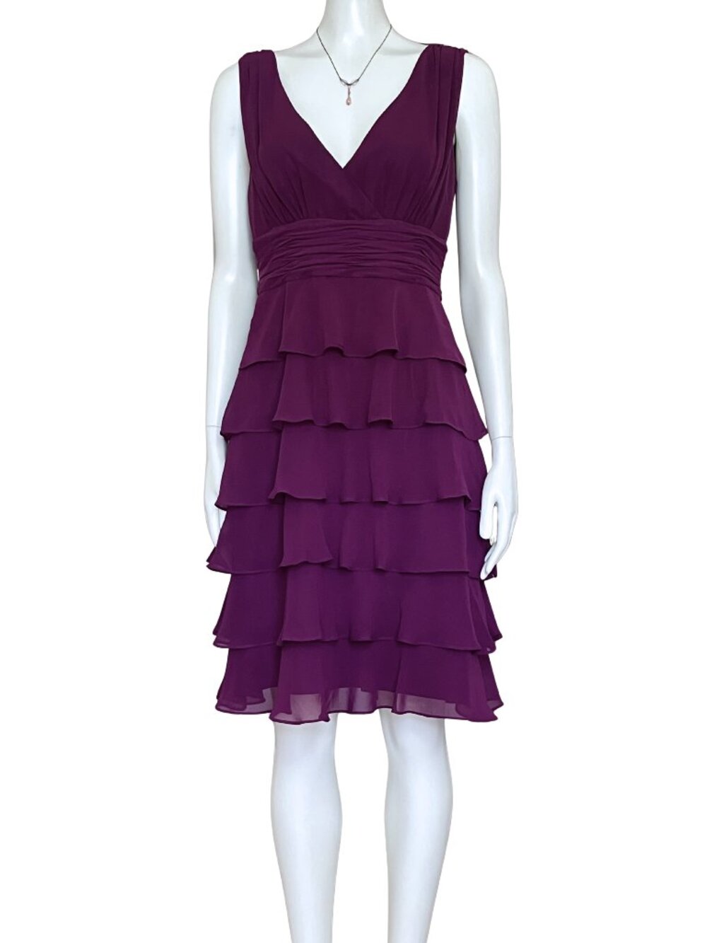 Calvin Klein Purple Magenta Chiffon Tiered Flapper Cocktail Dress Small 4 Party